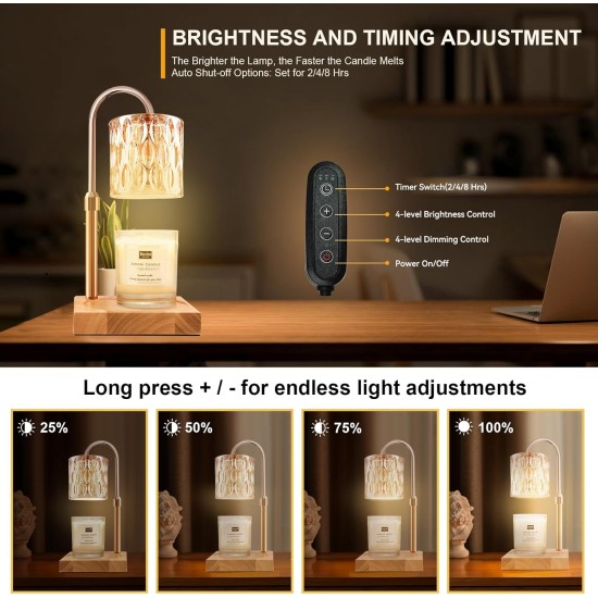 Candle Warmer Lamp with 3 Bulbs, Adjustable Height Dimmable Candle Warmer with Timer, Candle Lamp with Charming Gift Box Ribbon,Birthday Gifts for Women Mom, House Warming Gifts New Home Decor