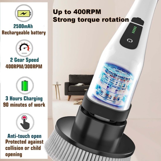 MGLSDeet Electric Spin Scrubber Scrub Brush, Rechargeable Cleaning Brush with 8 in 1 Replaceable Brush Heads, Cordless Power Spin Scrubber 90Mins for Bathroom Shower Bathtub Glass Car