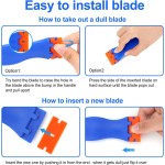 4 Pcs Plastic Razor Blade Scraper and 100 Pcs Blades, Remove Label Decal Tool， Forwithout Scratches Plastic Razor Blade Scraper, Adhesive Remover for Stickers, Gaskets and Paints on Window Car Glass