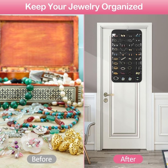 1 Pack Hanging Jewelry Organizer, 80 Clear Pockets earring organizer and storage, Accessories holder organizer for Closet, Jewelries, Necklace, Travel