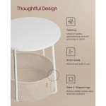 VASAGLE LILEA Collection - Small Round Side End Table, Modern Nightstand with Fabric Basket, Matte White and Camel Brown ULET223W10
