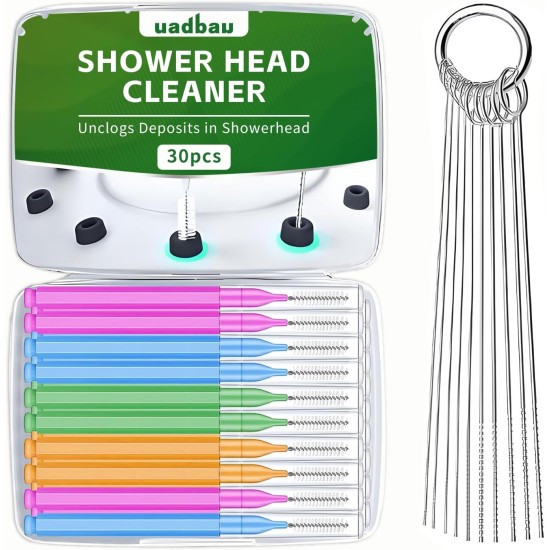 Shower Head Cleaner Tool Set, Multi-Size Shower Head Cleaning Brush for Small Hole Anti-Clogging Nozzle with Storage Boxes, Picks Fitting Nozzle Unclogger for Household Bathroom (30 Pcs)