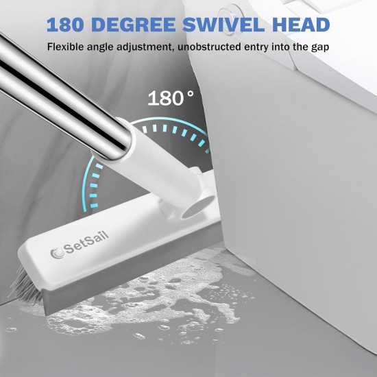 SetSail Grout Cleaner Brush with Long Handle, V-Shaped Floor Scrub Brush Swivel Grout Brush Stiff Bristle Floor Grout Scrubber for Bathroom, Tile Line, Crevice, Kitchen, Wall, Deck, Garage, White Grey