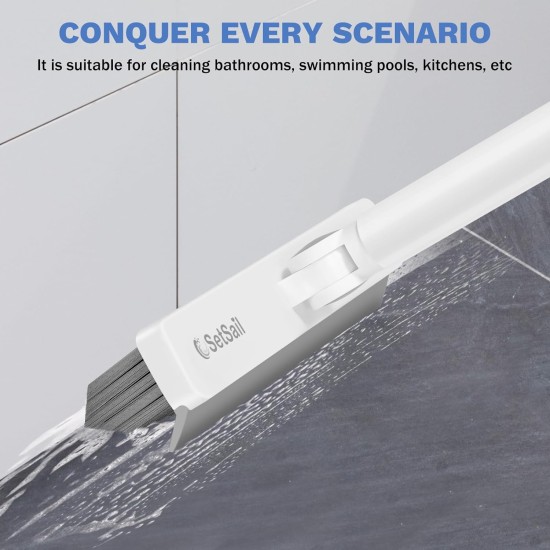 SetSail Grout Cleaner Brush with Long Handle, V-Shaped Floor Scrub Brush Swivel Grout Brush Stiff Bristle Floor Grout Scrubber for Bathroom, Tile Line, Crevice, Kitchen, Wall, Deck, Garage, White Grey