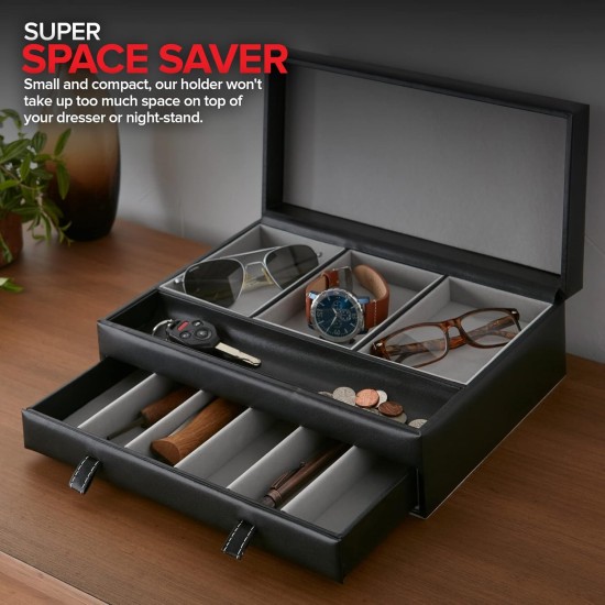 Stock Your Home Mens Valet Tray, Men's Jewelry Box, Night Stand Organizers and Storage, Bedside Table Organizer, Watch Box for Dresser, Faux Leather (Black & Gray) Stock Your Home Mens Valet Tray, Men's Jewelry Box, Night Stand Organizers and Storage, Bedside Table Organizer, Watch Box for Dresser, Faux Leather (Black & Gray)