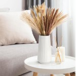 White Ceramic Vase, GUKJOB Small Cute Flower Vase for Pampas Grass, Home, Living Room, Dining Table, Farmhouse, Office Decor, Bedroom, Table, and Kitchen Shelf (White)
