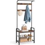 VASAGLE Coat Rack, Hall Tree with Shoe Bench for Entryway, Entryway Bench with Coat Rack, 4-in-1, with 9 Removable Hooks, a Hanging Rod, 13.3 x 28.3 x 72.1 Inches, Rustic Brown and Black UHSR40B