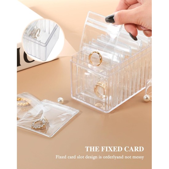 Acrylic Jewelry Box Organizer, Clear Jewelry Organizer and Storage with 20 Portable Anti Tarnish Jewelry bags, Travel Jewelry Case for Earrings/Rings/Necklaces Gifts for Women Girls, Clear