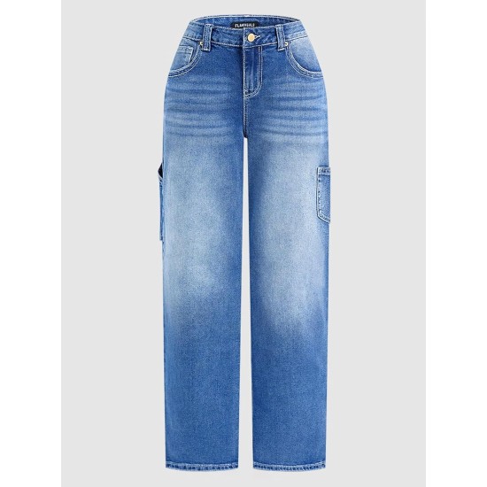Flamingals Mid Rise Straight Leg Jeans for Women Multi Pocket Stretchy Baggy Boyfriend Jeans Trendy Flamingals Mid Rise Straight Leg Jeans for Women Multi Pocket Stretchy Baggy Boyfriend Jeans Trendy