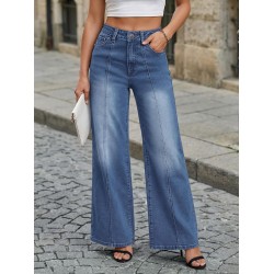 Trendy Queen Women's Wide Leg Baggy Jeans - High Waisted Relaxed Fit Pants, Super Soft Stretch Denim with Front Seam