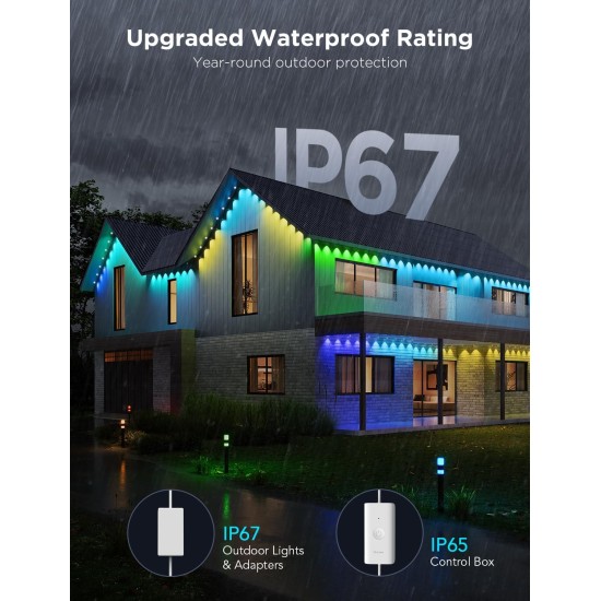 Govee Permanent Outdoor Lights Pro, 200ft with 120 RGBIC LED Lights for Daily and Accent Lighting, 75 Scene Modes for Outdoor Decor, IP67 Waterproof, Works with Alexa, Google Assistant, Matter, White