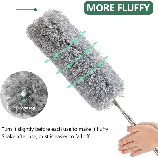 SetSail Extra-Long Dusters with Extension Pole 100-inch for Cleaning, Bendable Microfiber Head Washable Ceiling Fan Duster for High Ceilings, Furniture