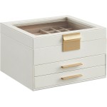SONGMICS GISELLA Collection - Jewelry Box Organizer, 3-Layer Jewelry Storage with 2 Drawers, Shiny Metal Hardware, Glass Lid, Modern, 8 x 9.1 x 5.3 Inches, Cloud White and Gold Color UJBC239WT SONGMICS GISELLA Collection - Jewelry Box Organizer, 3-Layer Jewelry Storage with 2 Drawers, Shiny Metal Hardware, Glass Lid, Modern, 8 x 9.1 x 5.3 Inches, Cloud White and Gold Color UJBC239WT