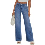 Sidefeel Women's Wide Leg Jeans High Waisted Stretchy Jeans Straight Leg Trendy Patchwork Loose Fit Denim Pants