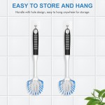 SetSail Dish Brush with Handle, 2 Pack Stiff Bristles Dish Scrubber with Built-in Scraper Dish Scrub Brushes for Cleaning Dishes, Pots and Pans, Kitchen Sink