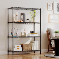 BestOffice | 4-Tier Wire Storage Shelves | 36x14x54 | Black | with Adjustable Racks | Heavy-Duty Metal Shelf, Holds Upto 1000 lbs | No-Tool Assembly | Ideal for Home & Garage Shelving