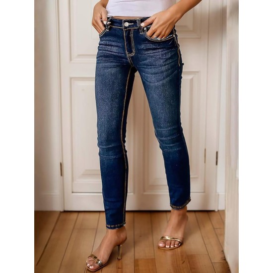 Flamingals Mid Rise Skinny Jeans for Women Trendy Wash Stretchy Butt Lifting Western Jeans with Pocket Back Flamingals Mid Rise Skinny Jeans for Women Trendy Wash Stretchy Butt Lifting Western Jeans with Pocket Back