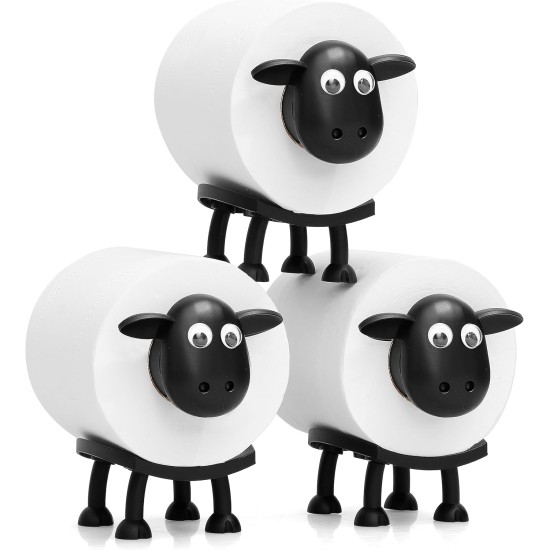 VELENTI Sheep Toilet Roll Holder, Free Standing Bathroom Set, 3D Printed, Funny Hilarious Black Sheep Loo Roll Holder, Tissue Paper Storage, Cute Bathroom Decor, X3, Set of 3