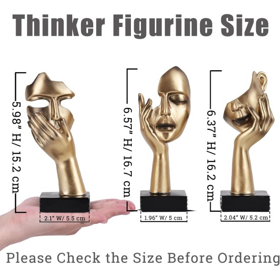 3 Pcs Thinker Small Statue Set - Black Gold Home Decor Abstract Art Figurines for Shelves, Living Room Coffee Table, Office Desktop (3 Pcs Gold, 6") 3 Pcs Thinker Small Statue Set - Black Gold Home Decor Abstract Art Figurines for Shelves, Living Room Coffee Table, Office Desktop (3 Pcs Gold, 6")