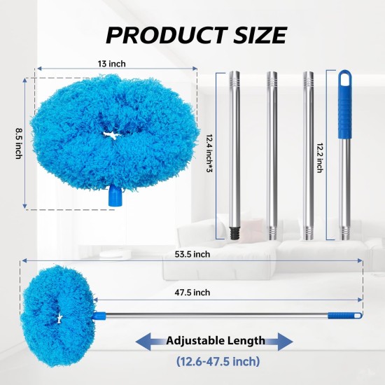 DRQ Ceiling Fan Cleaner Duster, Reusable Microfiber Duster with Extension Pole, 13 to 48 Inch Fan Blade Cleaner, Removable Dusters for Cleaning Walls Bookshelves Door Window Top (Blue) DRQ Ceiling Fan Cleaner Duster, Reusable Microfiber Duster with Extension Pole, 13 to 48 Inch Fan Blade Cleaner, Removable Dusters for Cleaning Walls Bookshelves Door Window Top (Blue)