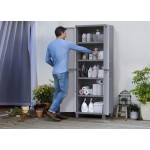 Keter Storage Cabinet with Doors and Shelves for Laundry Room, Garage, Bathroom Accessories, Closet and Home Organization, White & Grey