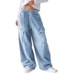 Haloumoning Girls Jeans Baggy Wide Leg Elastic High Waisted Denim Pants Y2K Boyfriend Jeans with Pockets 5-14Y Haloumoning Girls Jeans Baggy Wide Leg Elastic High Waisted Denim Pants Y2K Boyfriend Jeans with Pockets 5-14Y