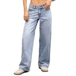 ELLEVEN Women's Low-Rise Baggy Jeans, High Stretchy Y2K Wide Leg Jeans Boyfriend Straight Leg Denim Pants