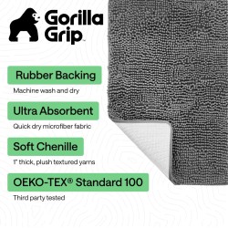 GORILLA GRIP Bath Rug Mat, Thick Soft Absorbent Chenille, Quick Dry Microfiber Mats, Rubber Backing Washable Shower Floor Rugs, US Designed Bathroom Bathmat Home Decor Accessories, 24x17, Grey