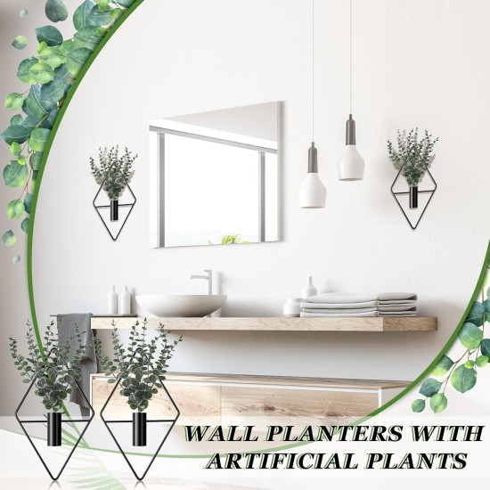 Jexine 4 Pcs Hanging Planters with Artificial Eucalyptus Metal Hanging Vase Indoor Plants Holder Modern Geometric Boho Bathroom Wall Decor for Living Room Home Office(Black) Jexine 4 Pcs Hanging Planters with Artificial Eucalyptus Metal Hanging Vase Indoor Plants Holder Modern Geometric Boho Bathroom Wall Decor for Living Room Home Office(Black)