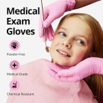Pink Nitrile Gloves, 3-mil, Industrial Gloves Disposable Latex Free, for Cleaning & Esthetician, Rubber Powder-Free, 100-ct Box (Medium)