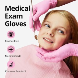 Pink Nitrile Gloves, 3-mil, Industrial Gloves Disposable Latex Free, for Cleaning & Esthetician, Rubber Powder-Free, 100-ct Box (Medium)