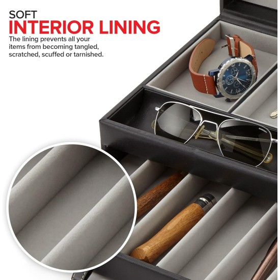 Stock Your Home Mens Valet Tray, Men's Jewelry Box, Night Stand Organizers and Storage, Bedside Table Organizer, Watch Box for Dresser, Faux Leather (Black & Gray) Stock Your Home Mens Valet Tray, Men's Jewelry Box, Night Stand Organizers and Storage, Bedside Table Organizer, Watch Box for Dresser, Faux Leather (Black & Gray)