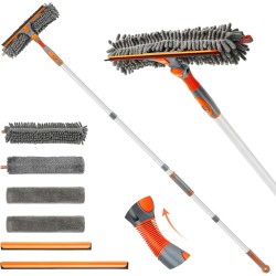 Eazer Squeegee Window Cleaner Tool, 2 in 1 Rotatable Window Cleaning Squeegee Kit with Extension Pole, 62'' Window Washing Kit, Bendable Head for Car Glass - 2 Scraper