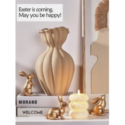 DN DECONATION Golden Polyresin Bunny Decor Rabbit Figurines, Easter Bunny Statue Set of 3 for Spring Tabletop Decor