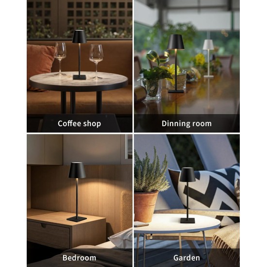 KDG 2 Pack Cordless Table Lamp, Portable LED Desk Lamps, 5000mAh Battery Operated, 3 Color Stepless Dimming Up, for Restaurant, Bedroom, Outdoor Camping, Coffee Shop, Night Light, Rechargeable (Black)