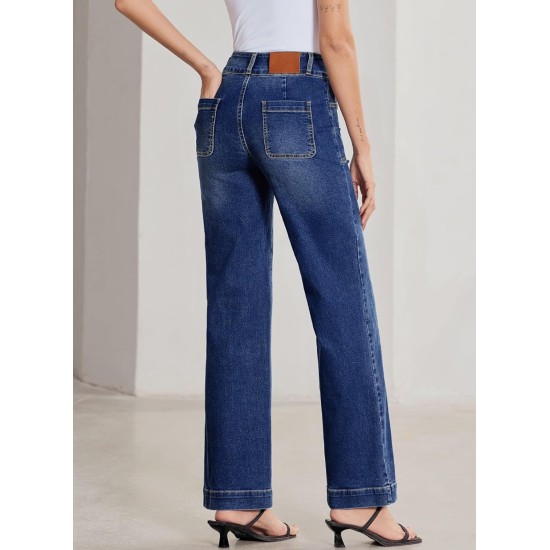 Sidefeel Women's Wide Leg Jeans High Waisted Stretchy Tummy Control Straight Leg Denim Pants Sidefeel Women's Wide Leg Jeans High Waisted Stretchy Tummy Control Straight Leg Denim Pants