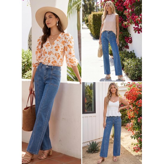 Sidefeel Womens Wide Leg Jeans High Waisted Stretchy Straight Leg Baggy Denim Pants Sidefeel Womens Wide Leg Jeans High Waisted Stretchy Straight Leg Baggy Denim Pants