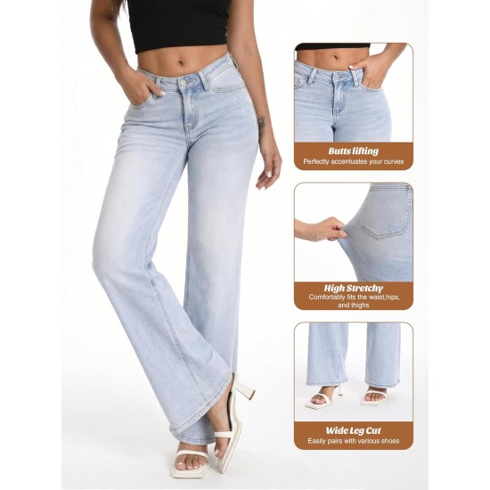 Shaping Wide Leg Baggy Jeans for Women Stretchy Mid Low Waisted Butts Lifting Cute Jeans Trendy BBL Distressed Jean Shaping Wide Leg Baggy Jeans for Women Stretchy Mid Low Waisted Butts Lifting Cute Jeans Trendy BBL Distressed Jean