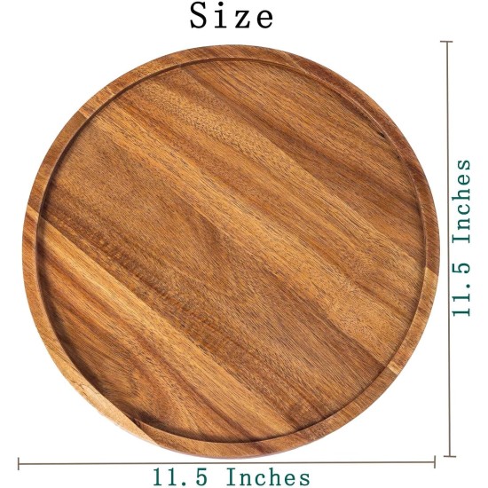 11.5 Inches Candle Holder Tray Home Decor, Round Wood Tray for Coffee Table, Small Wooden Serving Decorative Trays for Home
