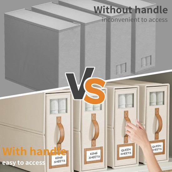 4 Pack Foldable Bed Sheets Set Organizers and Storage(King & Queen Size),Linen Fabric Closet Organizers with Window,Folding Bedding Storage Box for Bedsheets and Pillow Cube Organizer-Beige 4 Pack Foldable Bed Sheets Set Organizers and Storage(King & Queen Size),Linen Fabric Closet Organizers with Window,Folding Bedding Storage Box for Bedsheets and Pillow Cube Organizer-Beige