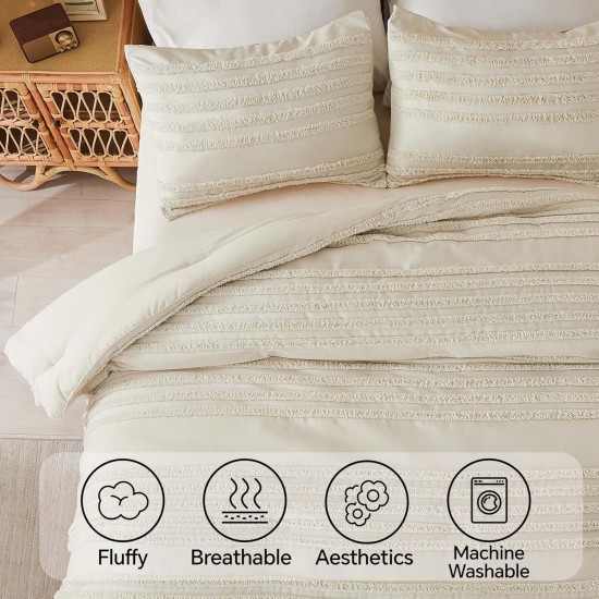 BEDELITE Boho Comforter Set Queen Size, Beige Tufted Boho Bed Set 3 Pieces, Soft & Lightweight Comforter for All Seasons, Jacquard Farmhouse Bedding Set with 2 Pillow Shams BEDELITE Boho Comforter Set Queen Size, Beige Tufted Boho Bed Set 3 Pieces, Soft & Lightweight Comforter for All Seasons, Jacquard Farmhouse Bedding Set with 2 Pillow Shams