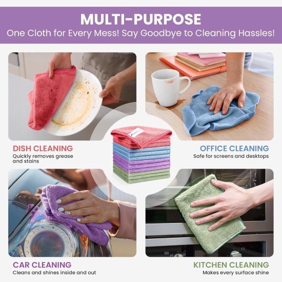 Microfiber Cleaning Cloth, 12 Pack Assorted Color Cleaning Rags for Housekeeping, Colorful Reusable Microfiber Towels for Car, Kitchen, Bathroom and Household Cleaning Supplies, 11.8"X11.8" Microfiber Cleaning Cloth, 12 Pack Assorted Color Cleaning Rags for Housekeeping, Colorful Reusable Microfiber Towels for Car, Kitchen, Bathroom and Household Cleaning Supplies, 11.8"X11.8"