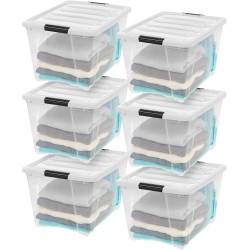 IRIS USA 6-Pack 54 Quart Stackable Storage Bins with Lids [Made in USA] - Everyday Organizer Latching Clear Plastic Organization Containers Closet Bedroom Shelving Units Home Storage - Clear/White