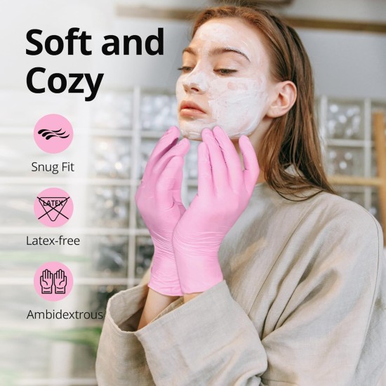 Pink Nitrile Gloves, 3-mil, Industrial Gloves Disposable Latex Free, for Cleaning & Esthetician, Rubber Powder-Free, 100-ct Box (Medium)