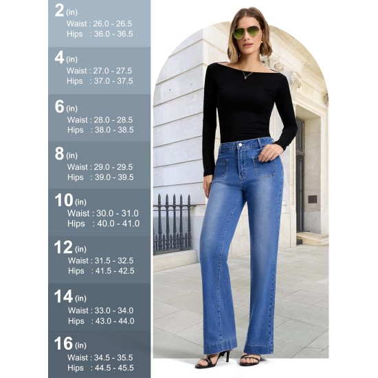 SEVEGO Tall Women's 34"/36"/38" Inseam Wide Leg Jeans High Waisted Stretchy Straight Loose Trendy Denim Pants Pockets SEVEGO Tall Women's 34"/36"/38" Inseam Wide Leg Jeans High Waisted Stretchy Straight Loose Trendy Denim Pants Pockets