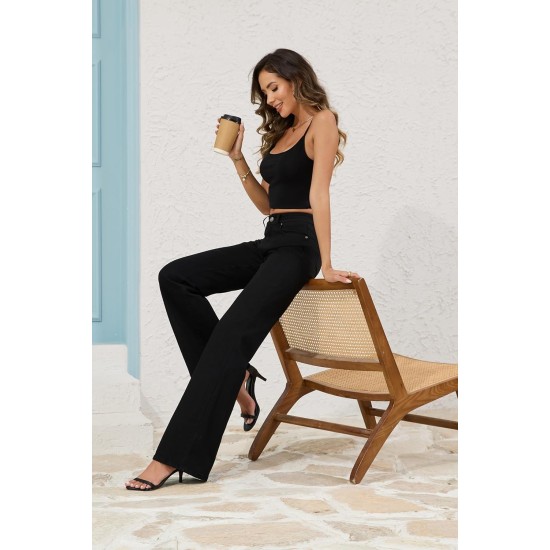 FLYING BANANA Women's High Rise Wide Leg Baggy Stretchy Loose Flare Bell Bottom Denim Jeans