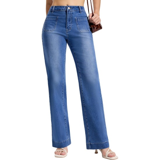 SEVEGO Tall Women's 34"/36"/38" Inseam Wide Leg Jeans High Waisted Stretchy Straight Loose Trendy Denim Pants Pockets SEVEGO Tall Women's 34"/36"/38" Inseam Wide Leg Jeans High Waisted Stretchy Straight Loose Trendy Denim Pants Pockets