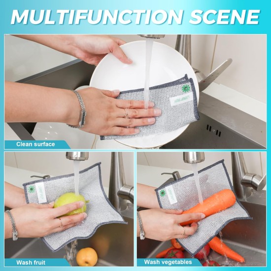 12 PCS Non Scratch Wire Dishcloth, Cleans Fast Without Scratching, Stands Up to Stuck-on Grime, Multi-Surface Safe, Wire Dishwashing Rag Cleaning Power for Everyday Jobs 7.87“ x 7.87” 12 PCS Non Scratch Wire Dishcloth, Cleans Fast Without Scratching, Stands Up to Stuck-on Grime, Multi-Surface Safe, Wire Dishwashing Rag Cleaning Power for Everyday Jobs 7.87“ x 7.87”