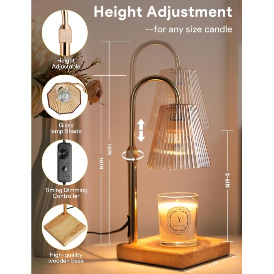 Candle Warmer Lamp with Timer, Dimmable Candle Warmer for Home Decor, Birthday Gifts for Women, Adjustable Height Wax Melt Warmer with 2 Bulbs Candle Warmer Lamp with Timer, Dimmable Candle Warmer for Home Decor, Birthday Gifts for Women, Adjustable Height Wax Melt Warmer with 2 Bulbs