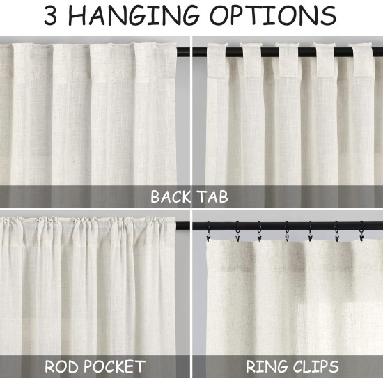 Cream Linen Back Tab Curtains 84 Inch Length for Living Room 2 Panel Set Neutral Modern Farmhouse Window Privacy Semi Sheer Linen Drapes Rustic Pinch Pleated Look Curtain Natural Ivory Colored Cream Linen Back Tab Curtains 84 Inch Length for Living Room 2 Panel Set Neutral Modern Farmhouse Window Privacy Semi Sheer Linen Drapes Rustic Pinch Pleated Look Curtain Natural Ivory Colored
